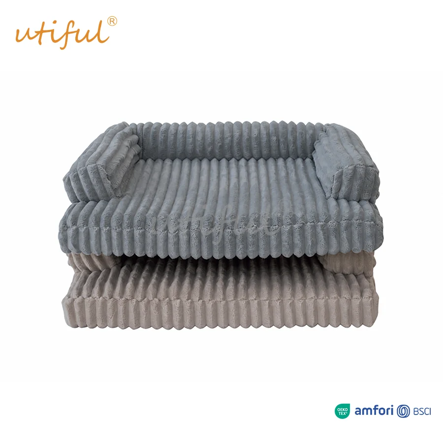 Ribbed Rectangle Bolster Dog Bed | UT11004