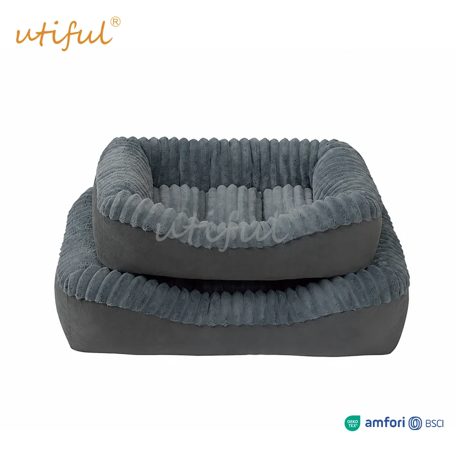 Ribbed Plush Bolster Dog Bed | UT11008