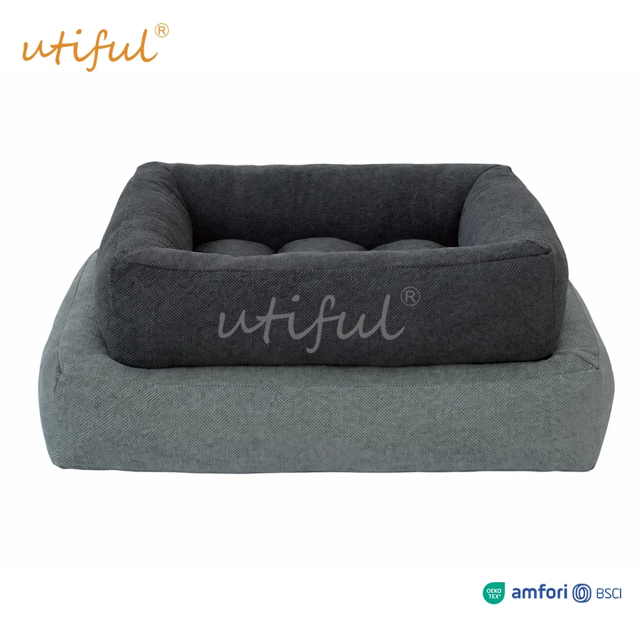 Woven-Look Box Bolster Dog Bed | UT11009